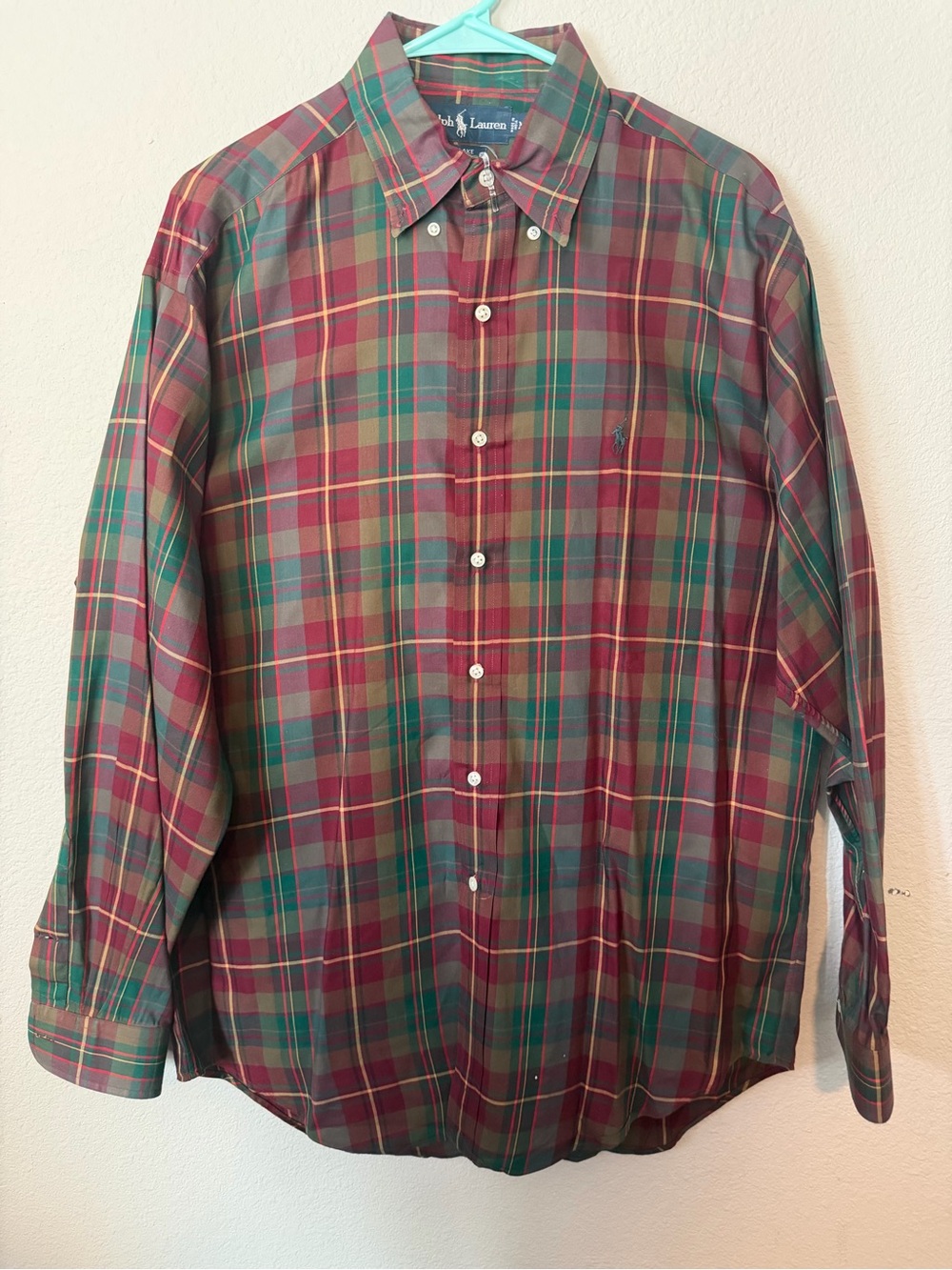 Ralph Lauren Green and Red Plaid Button-Down Shirt size Medium